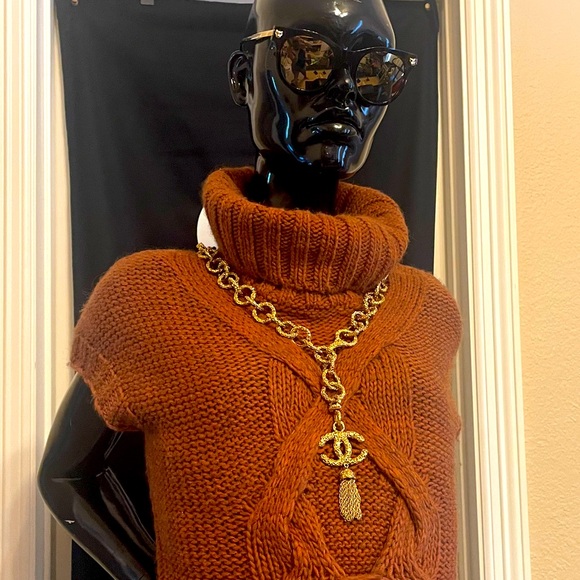 Rare CHANEL chunky lariat vintage 24k plated necklace with tassel - Picture 1 of 15